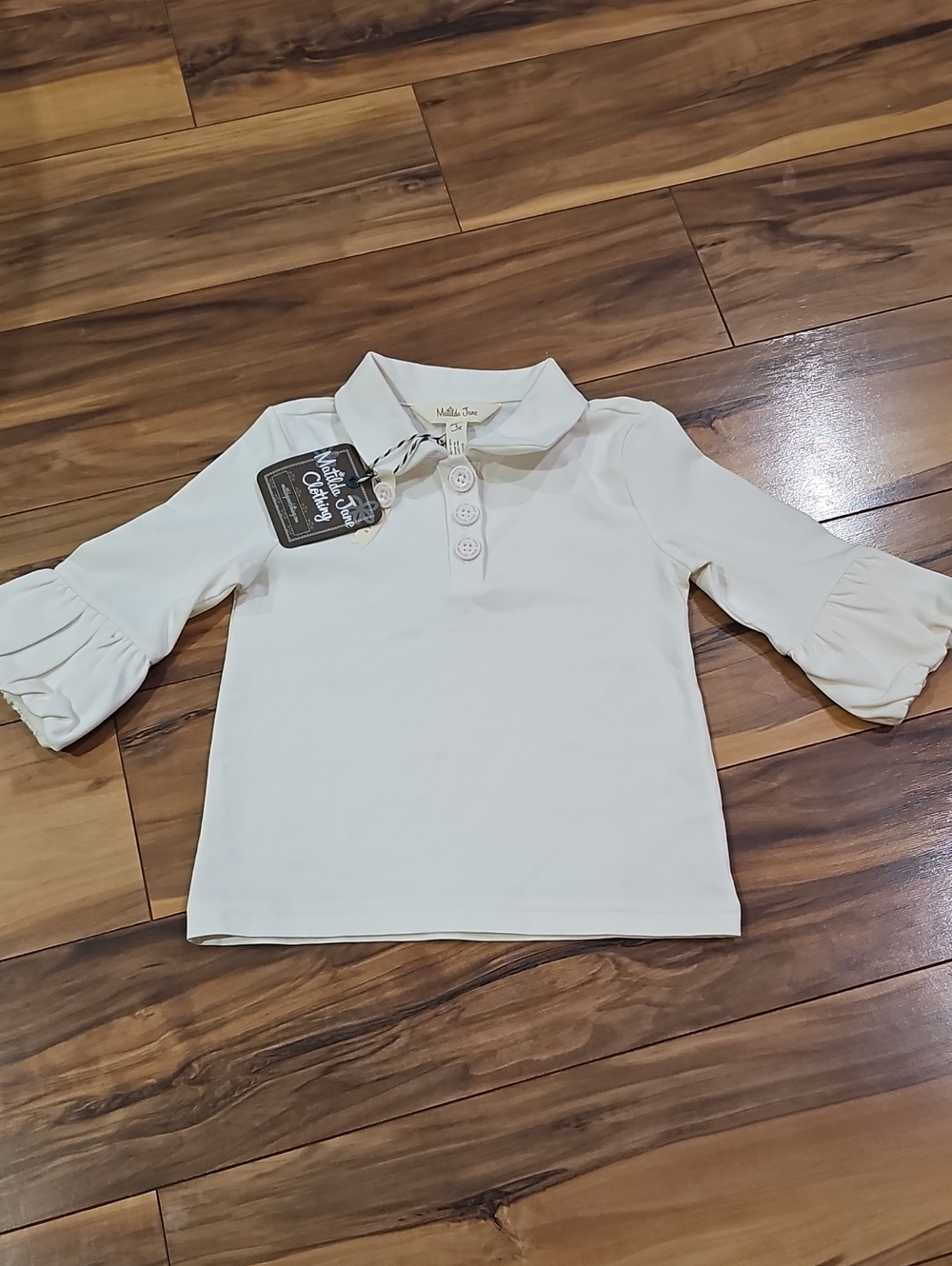 Matilda Jane Girls 2 Light Cream Peter Pan Collar Polo with Ruffle Sleeves New